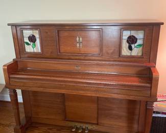 $425.00 -Antique Universal Upright Player Piano with Bench and Lot of 23 Piano Rolls