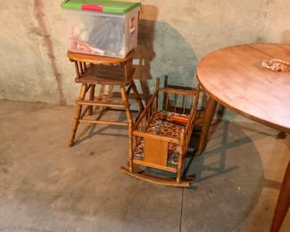 Antique cradle and Highchair