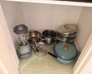 Blender, pots, strainers, dutch oven