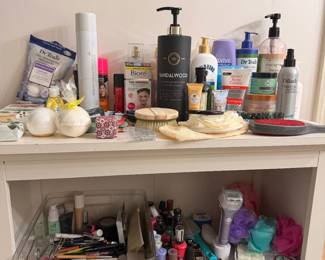 Nail polish, bath accessories, makeup, lotion, etc.