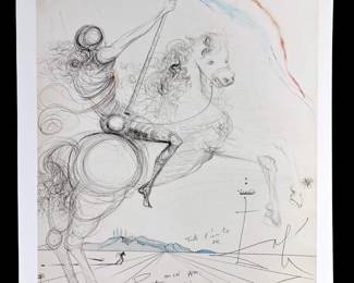 Salvador Dali Cavalier Avec Banniere Francaise