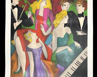 Signed Linda Le Kinff “Piano Bar" Serigraph