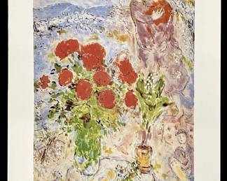 LE Marc Chagall “Red Bouquet with Lovers" Litho