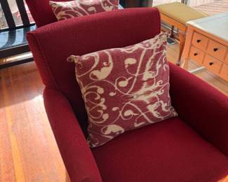 Peir One Chair (x2). Sits higher for easy access.  Pottery Barn pillows 