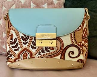 Spartina St. Simons Savannah Hipster Linen and Blue Leather Crossbody Handbag