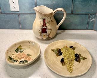 Pottery Pitcher and Platters