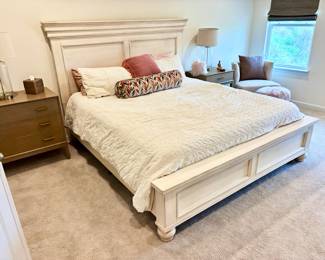 King White Bed with Mattress and Boxspring