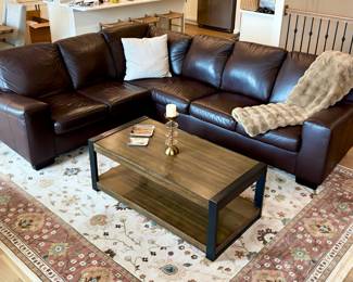 Shubert Furniture Leather Sectional Sofa, Coffee Table, Area Rug and Décor 