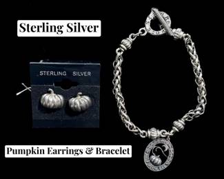 Sterling Silver Pumpkin Bracelet and Earrings