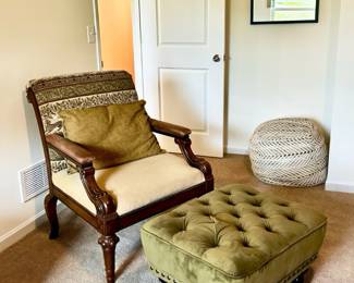 Tufted Ottoman and Armchair