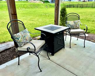 Outdoor Wrought Iron Chairs and Fire Table