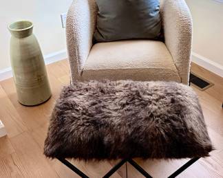 Uttermost White Chair, Uttermost Ottoman and Pottery