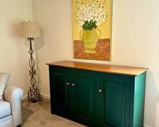 Ethan Allen Cabinet, Painting and Floor Lamp