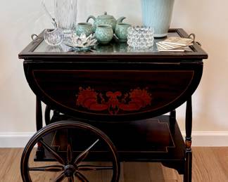 Tea Cart with Serving Tray, Maitland Smith Vase and Décor 