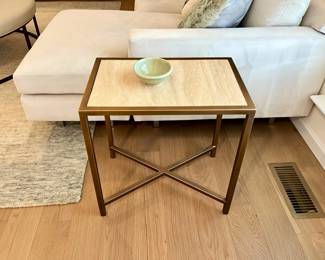 Travertine and Iron Side Table