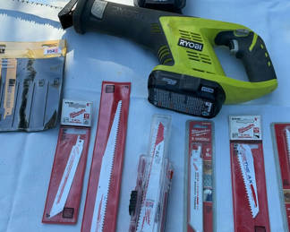 Lot 74: Ryobi Cordless Sawzall, Flashlight  And Blades