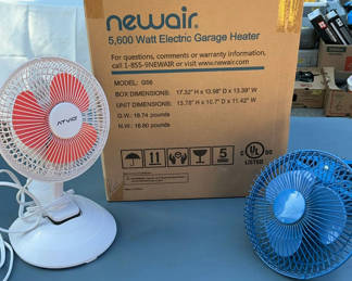 Lot 47: Newair Garage Heater NEW In Box, Small Fans