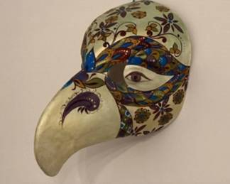 3 Venetian Hand-made paper-mache painted masks for Carnivale.   Artist signed.
