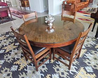 Stickley Table and six chairs.  With glass tabletop, beveled.