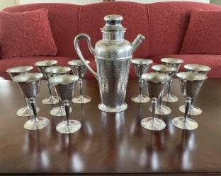 Hammered Silverplated Cocktail set, British. Art Deco.