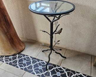 Metal and glass bird  / branches side table.