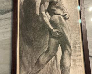 New York School-Art Deco Charcoal, "The Wrestler". 