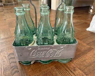 Vintage Coca Cola Bottle carrier and bottles 