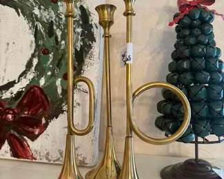 Brass Horn Candleholders 
