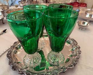 Set 4 Emerald Green Goblets