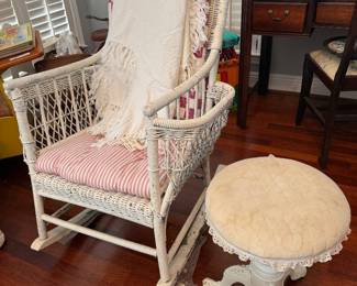 Wicker Rocker with Magazine Holder Arms 