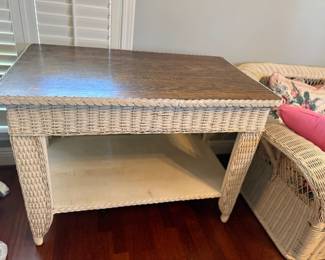 Antique Wicker table with wood top