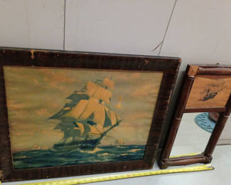 Lot 46: Tremeau mirror and ship print 