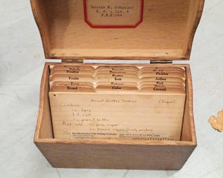 Lot 41: Antique wooden box of recipes 