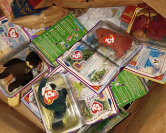 Lot 65: Large box of McDonald's beanie babies and happy meal toys 