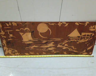 Lot 25: Wooden MCM wall decor Asian theme art work 