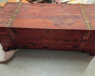 Lot 75: Antique wooden trunk 