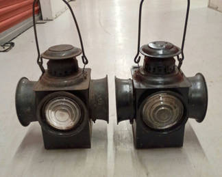 Lot 22: Pair of antique railroad lanterns 