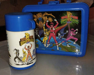 Lot 67: Blue power rangers lunch box and thermos set