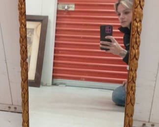 Lot 50: Antique ornate wooden gold frame mirror 
