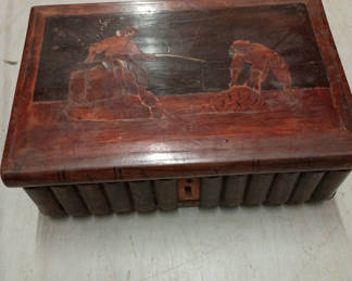 Lot 29: Antique false bottom secret compartment wooden jewelry box/puzzle box