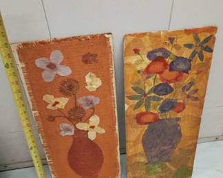 Lot 26: MCM flower art fabric and decoupage artwork 