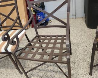 Brown Jordan aluminum furniture: 6 chaise loungers, 6 stools & 6 chairs. All w matching cushions. Plus 2 end tables.  Being sold in sets of 6 ONLY. 
