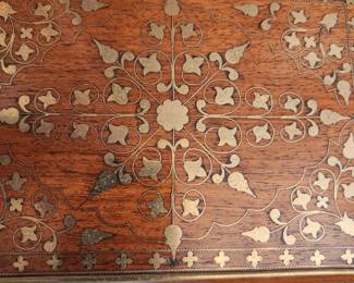 Antique jewelry box, rosewood w brass inlay, circa 1870
