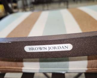 Brown Jordan aluminum furniture: 6 chaise loungers, 6 stools & 6 chairs. All w matching cushions. Plus 2 end tables.  Being sold in sets of 6 ONLY. 