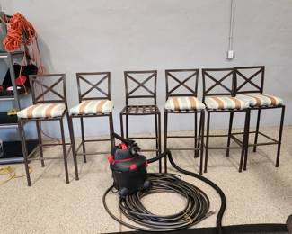 Brown Jordan aluminum furniture: 6 chaise loungers, 6 stools & 6 chairs. All w matching cushions. Plus 2 end tables.  Being sold in sets of 6 ONLY. 