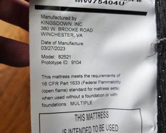 King mattress tag