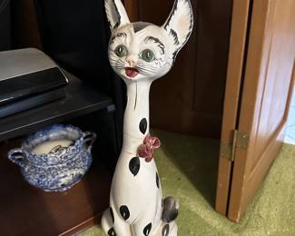 Vintage MCM Mid Century Modern Ceramic Long Neck Cat Statue Figurine Italy