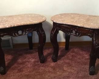 005 Mahogany Marble Top Side Tables