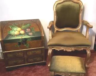 Louis XV Style Accent Chair with Footstool  Cabinet