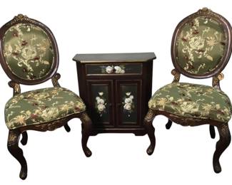 French Regency Chair Pair with Accent Cabinet